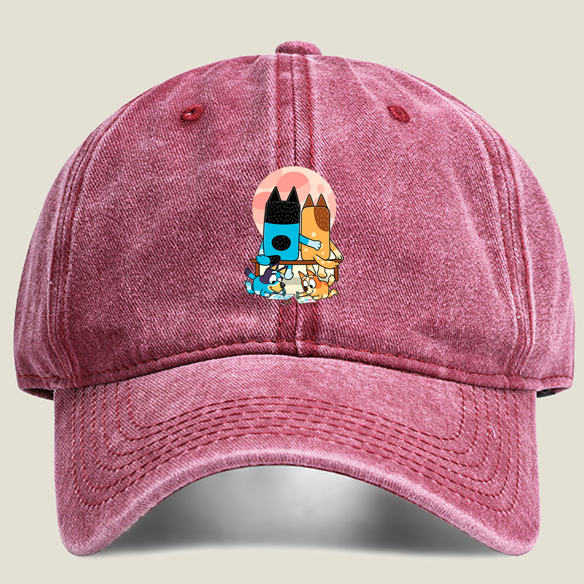 Bluey and Bingo Drawing with - Washed Denim - Baseball Cap
