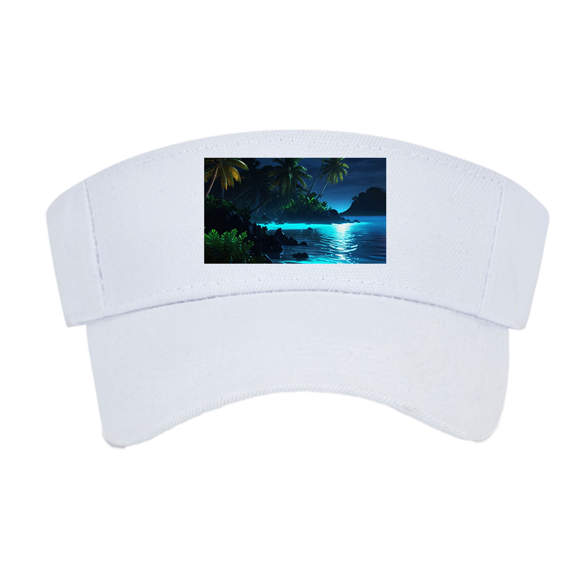 Moonlit Tropical Beach with Palm Trees and Glowing Water -  Visor cap