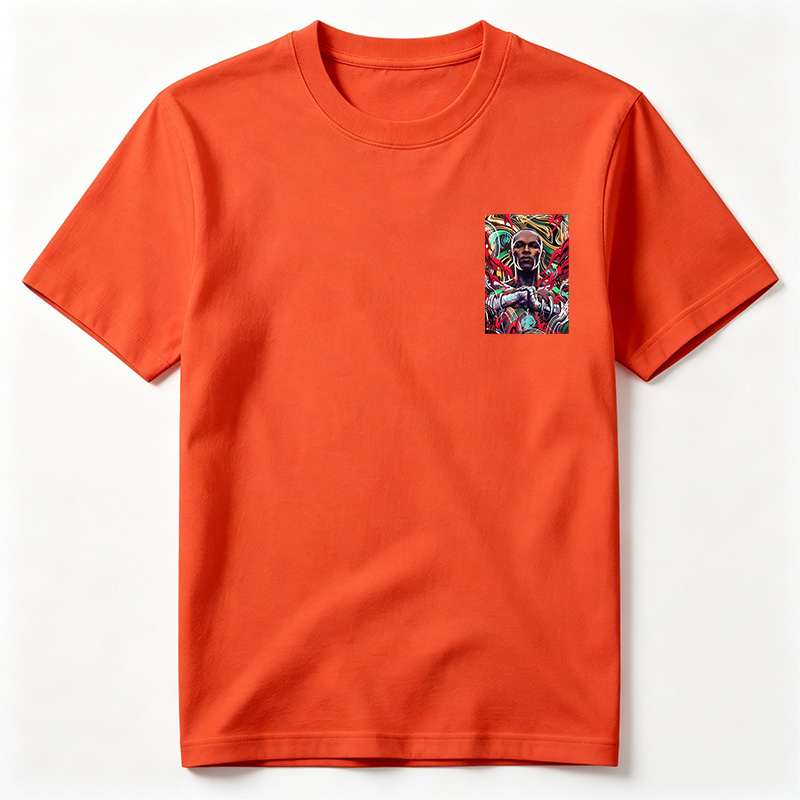 Abstract Portrait of a Futuristic Warrior with Vibrant, Dynamic Background - Tee