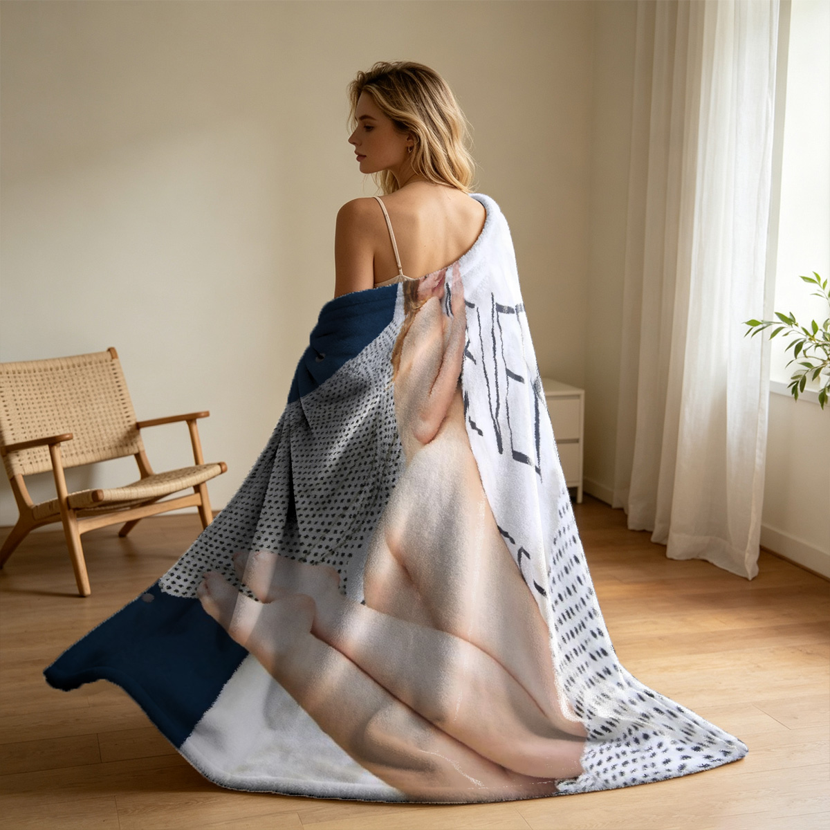 Nude woman posing on a staircase in a G-string - Blanket