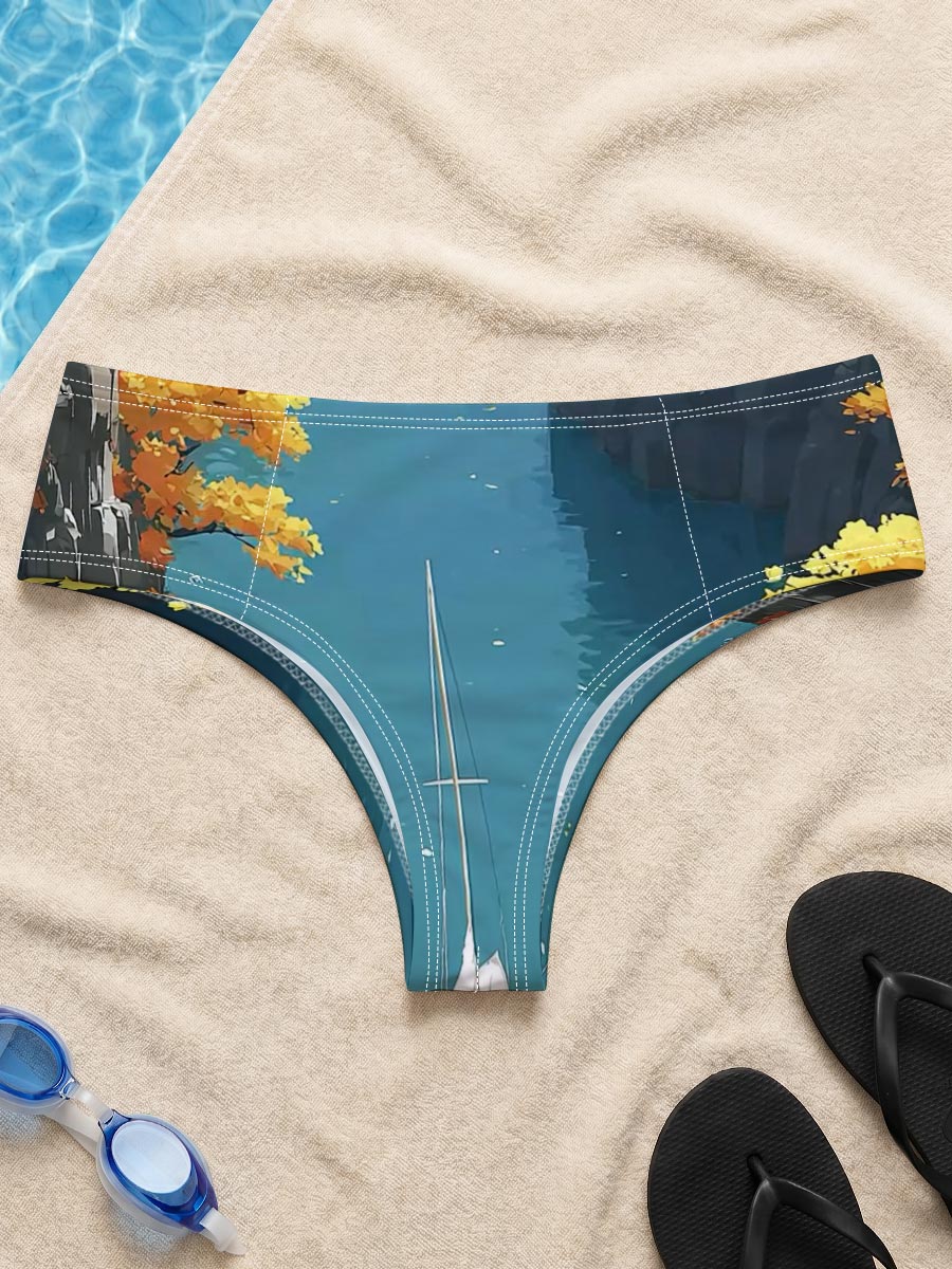 Sailboat Gliding Through Autumn Canyon -  Men's swim trunks