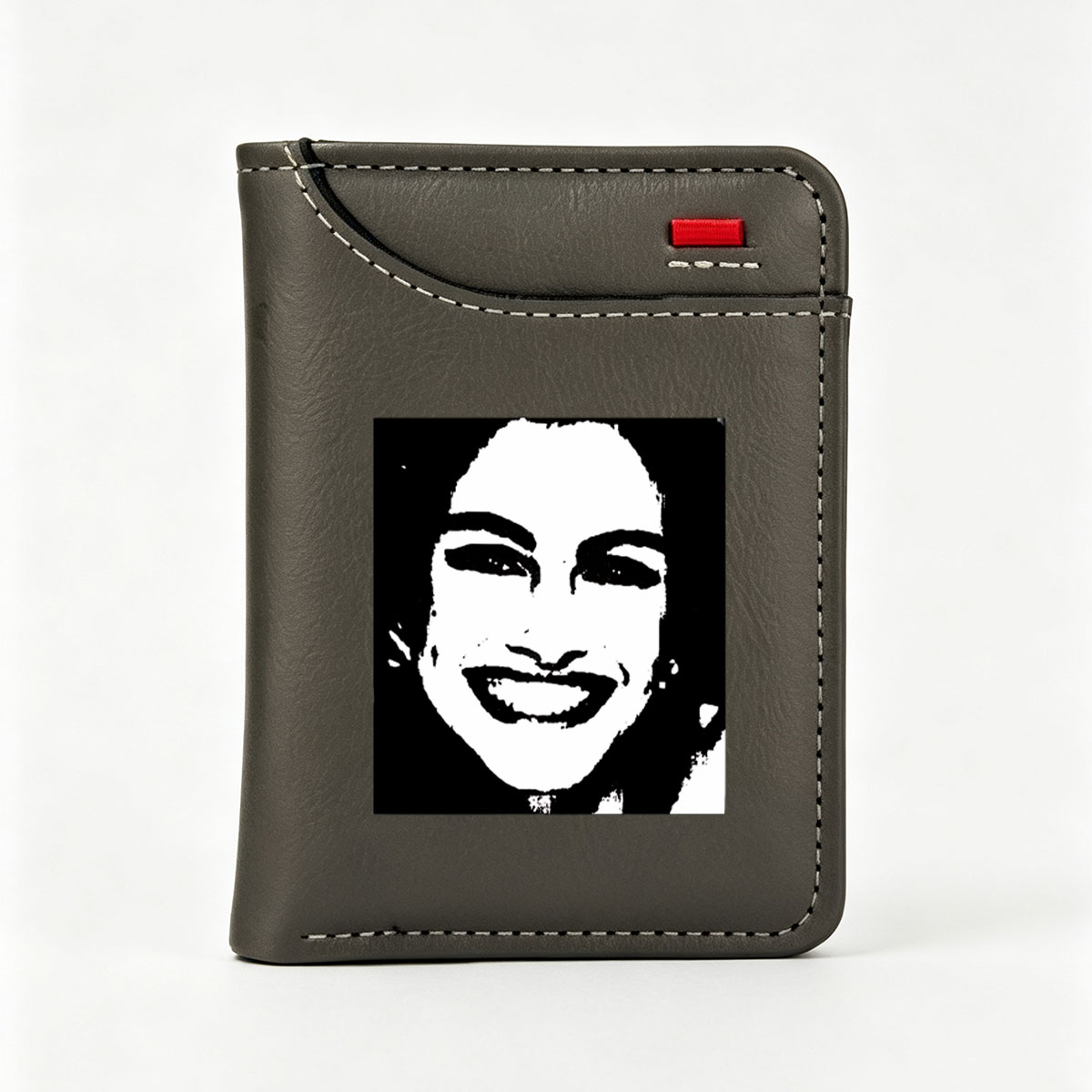 Smiling Woman Portrait in Black and White - Vertical Style Wallet