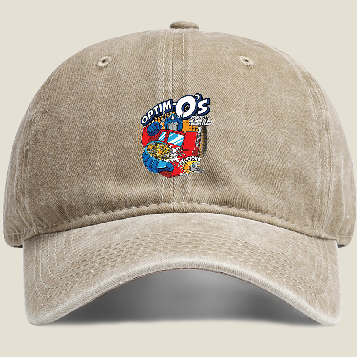 Optim-O's: Transformers Breakfast Cereal Featuring Optimus Prime - Washed Denim - Baseball Cap