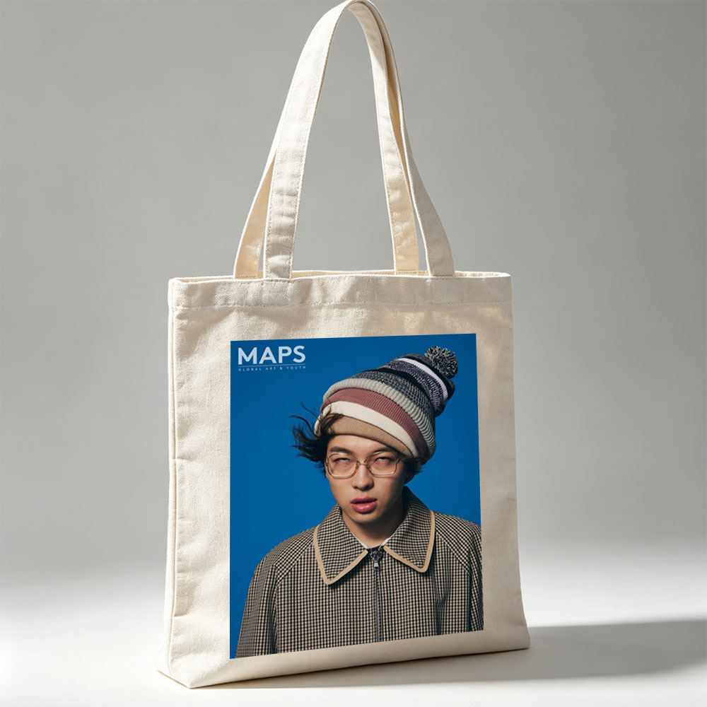 BTS Jungkook in a Stylish Winter Look with Beanie and Checkered Jacket on Blue Background - Canvas tote bags