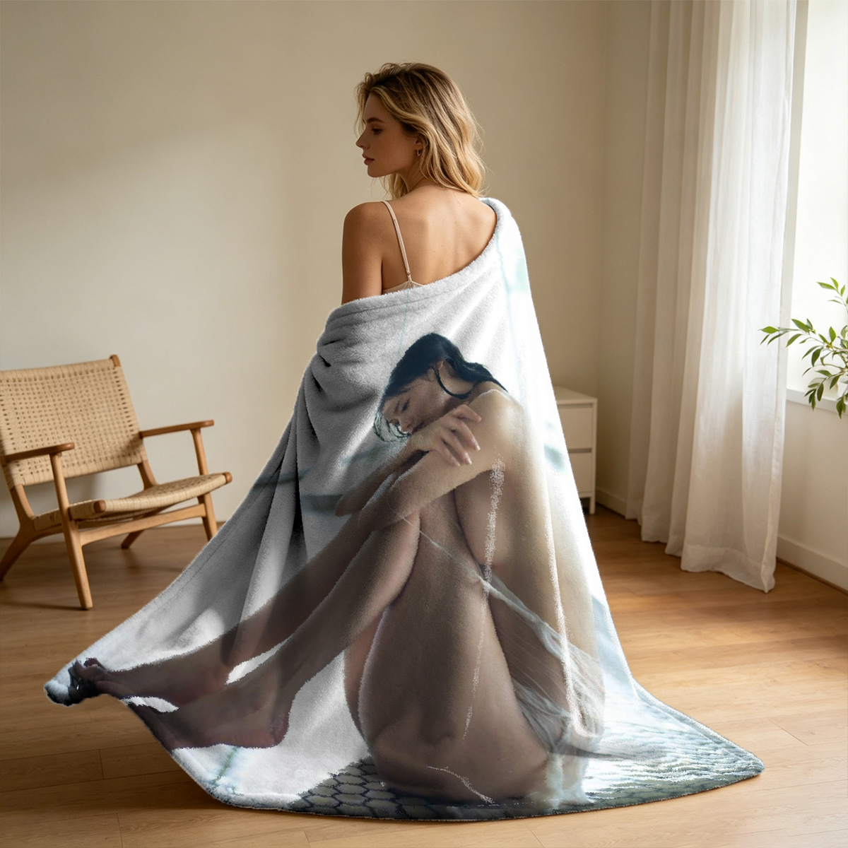 2B Maid Squatting with Serving Tray - Blanket