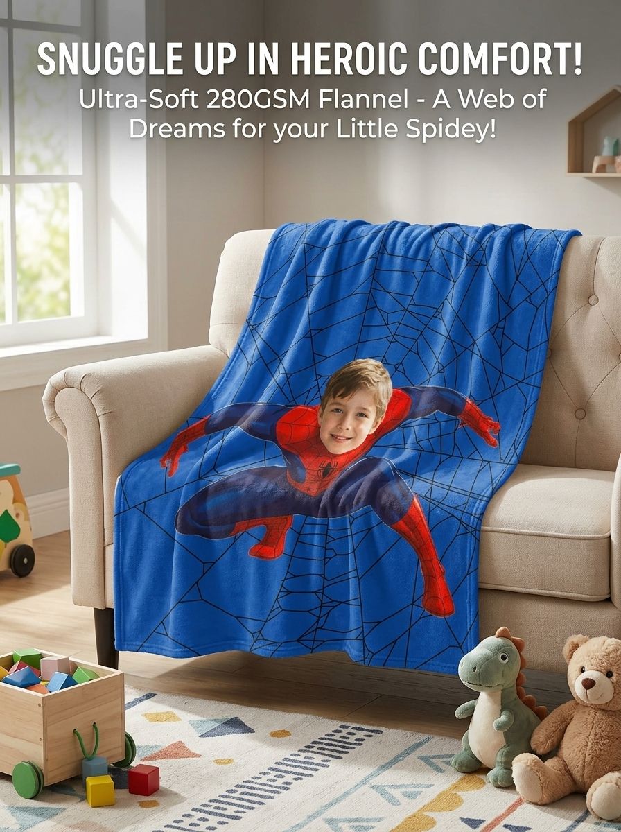 Personalized Face Photo Superhero Flannel Fleece Blanket Custom Soft Throw for Kids and Adults Cozy Birthday Gift