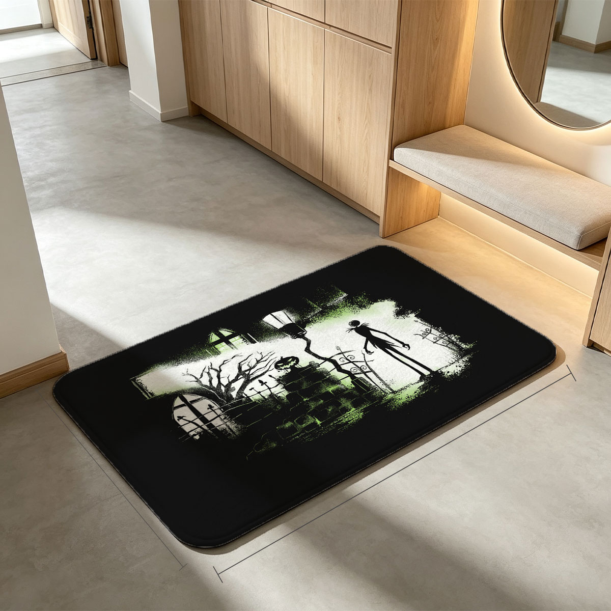 Jack Skellington in a Haunted Halloween Scene - Flannel floor mat