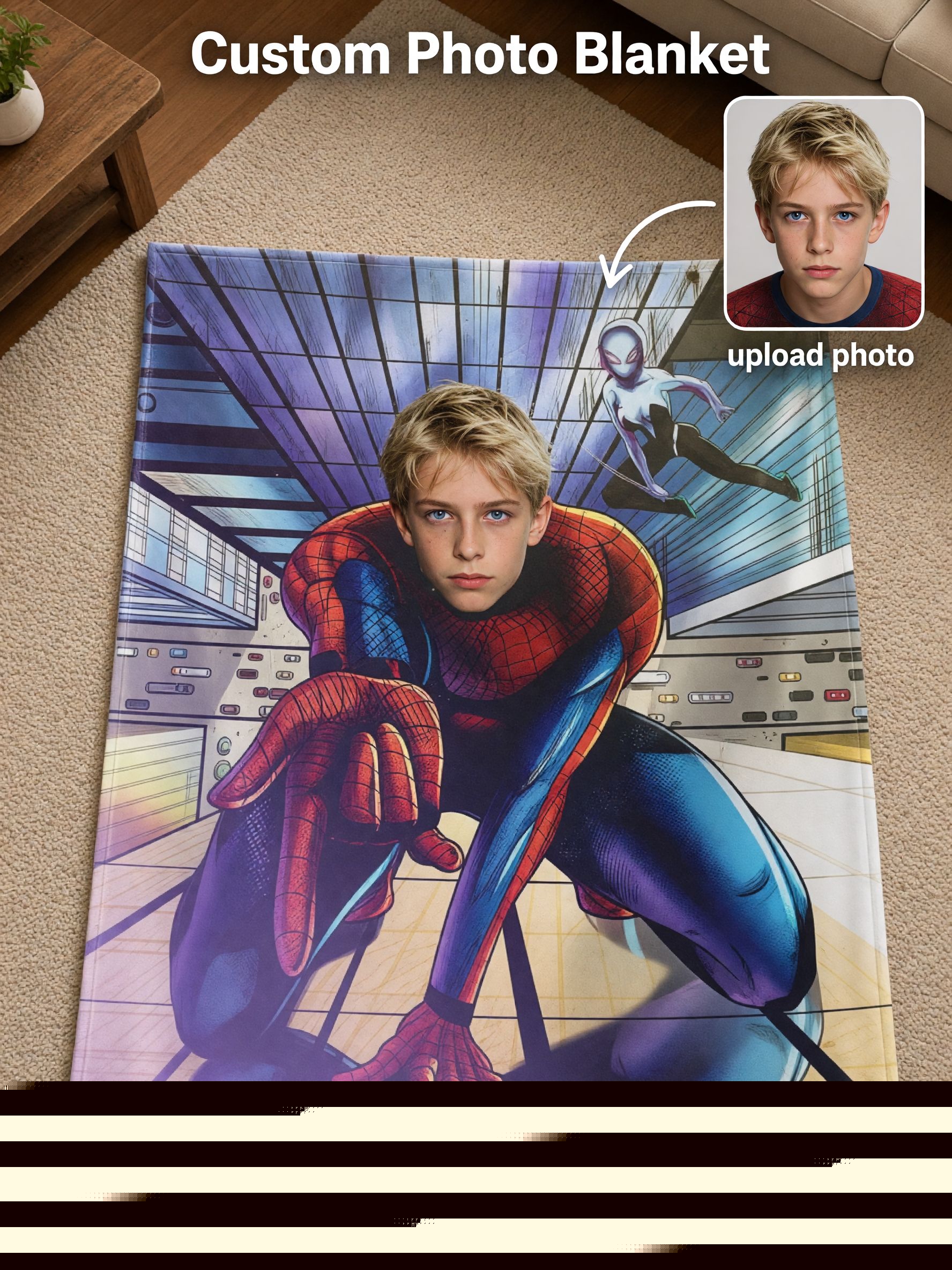 Custom Face Photo Superhero Fleece Blanket Personalized Comic Character Flannel Throw Ideal Cozy Gift for Kids and Teens