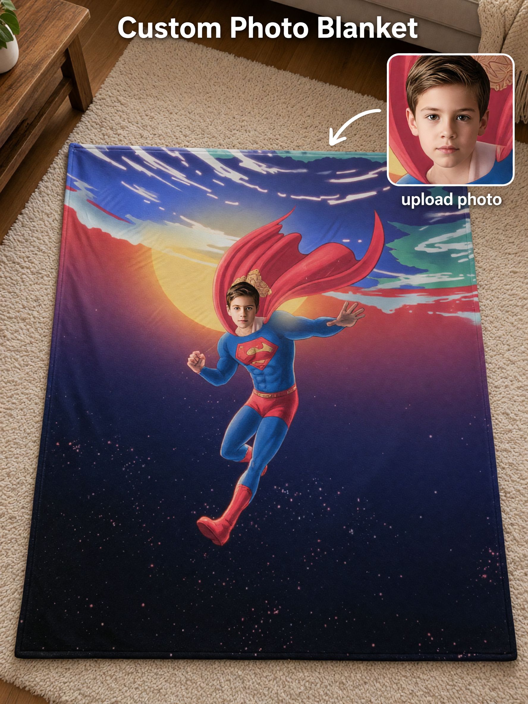 Custom Photo Flannel Blanket Personalized Superhero Face Throw Ultra Soft Skin Friendly Bed Couch Blanket Gift