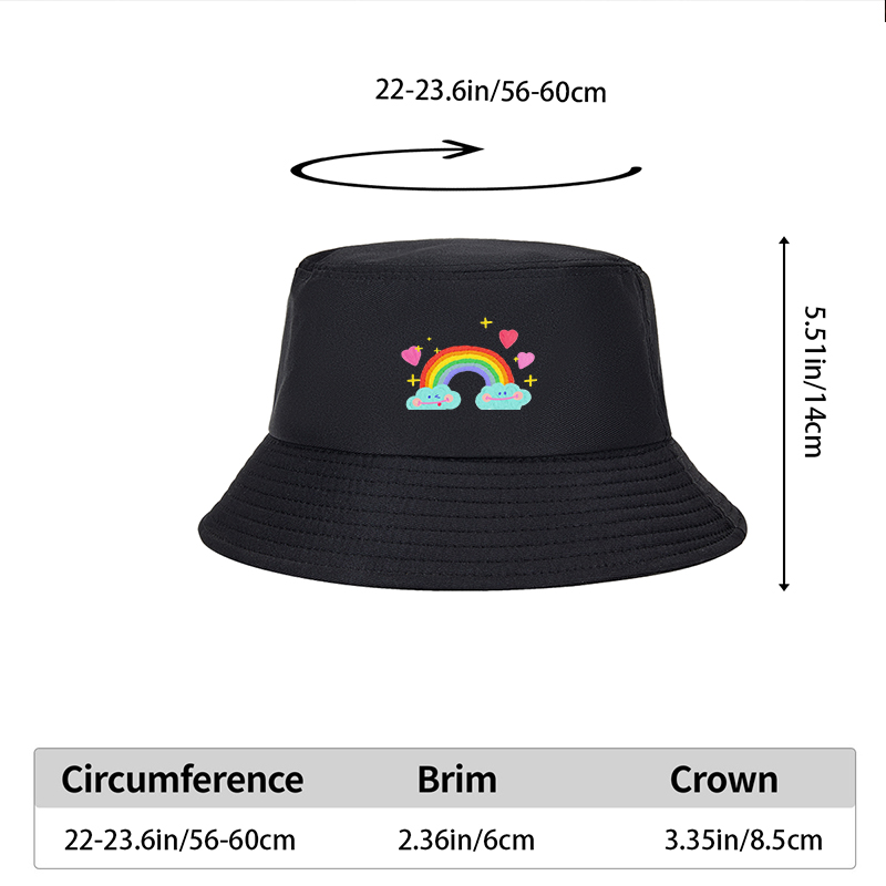 Unisex Rainbow Cloud Print Bucket Hat with Heart and Star Design - Classic Cotton Fisherman Hat for Outdoor Activities, Travel, Beach, and Daily Wear - Perfect for Youth, Teens, and Adults Seeking Fun and Stylish Sun Protection