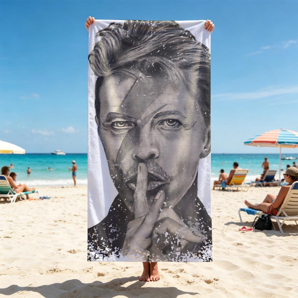 David Bowie - Ziggy Stardust Portrait with Shattered Effect - Beach towels