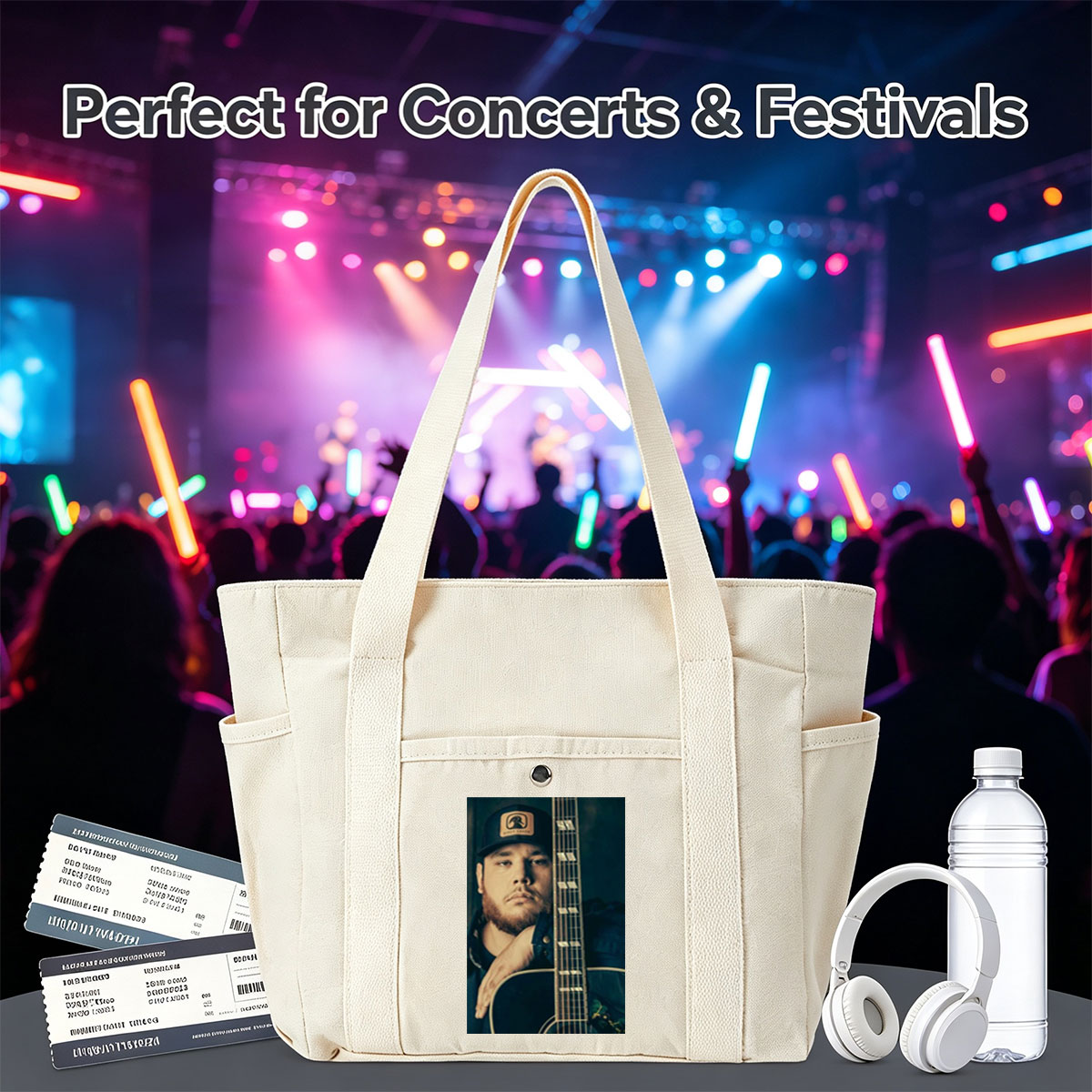 Luke Combs Holding Acoustic Guitar in Studio Portrait - Multi-pocket bags