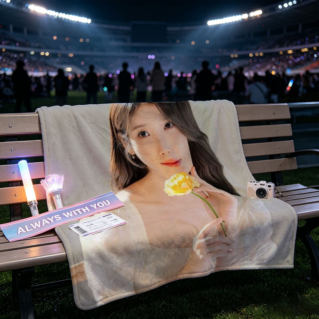 IU Holding a Yellow Rose in a Soft White Dress - Blankets