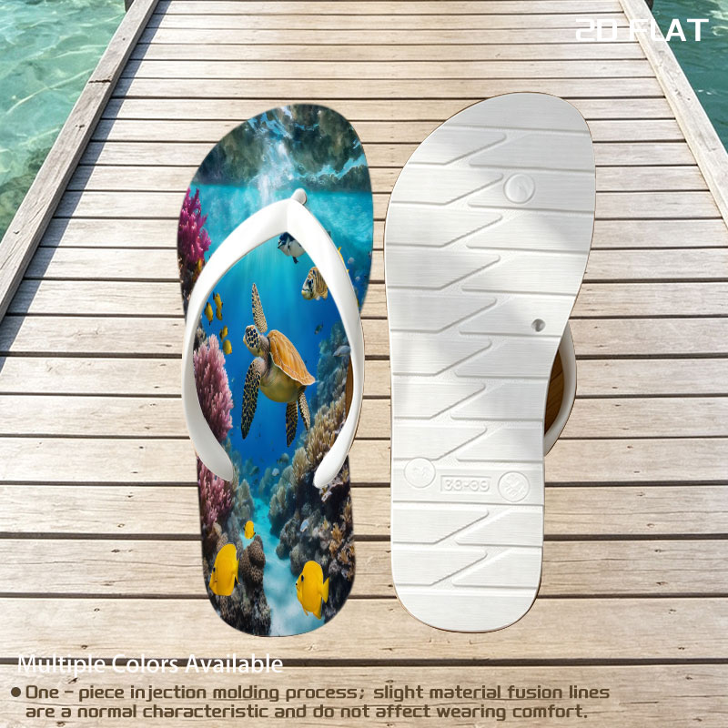 Colorful Coral Reef with Sea Turtle and Fish -  flip-flops