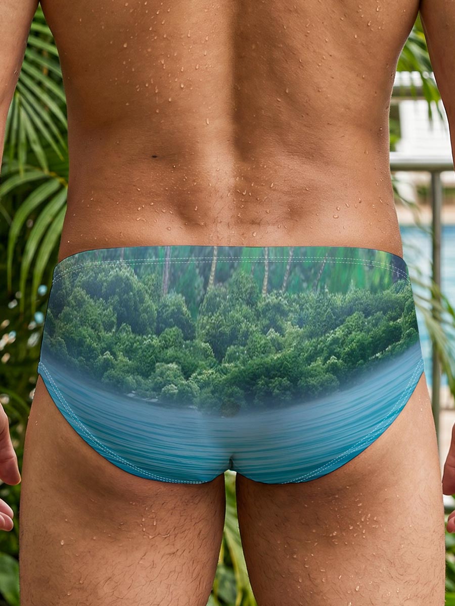 Sunlit Tropical Waters with Palm Trees and Underwater View -  Men's swim trunks