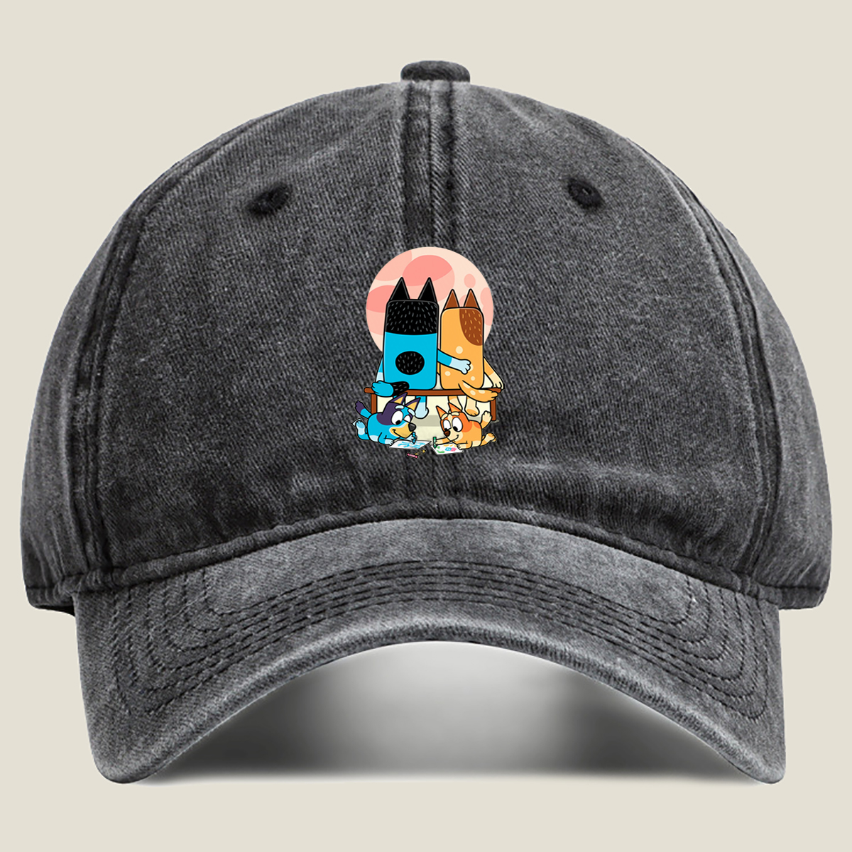 Bluey and Bingo Drawing with - Washed Denim - Baseball Cap