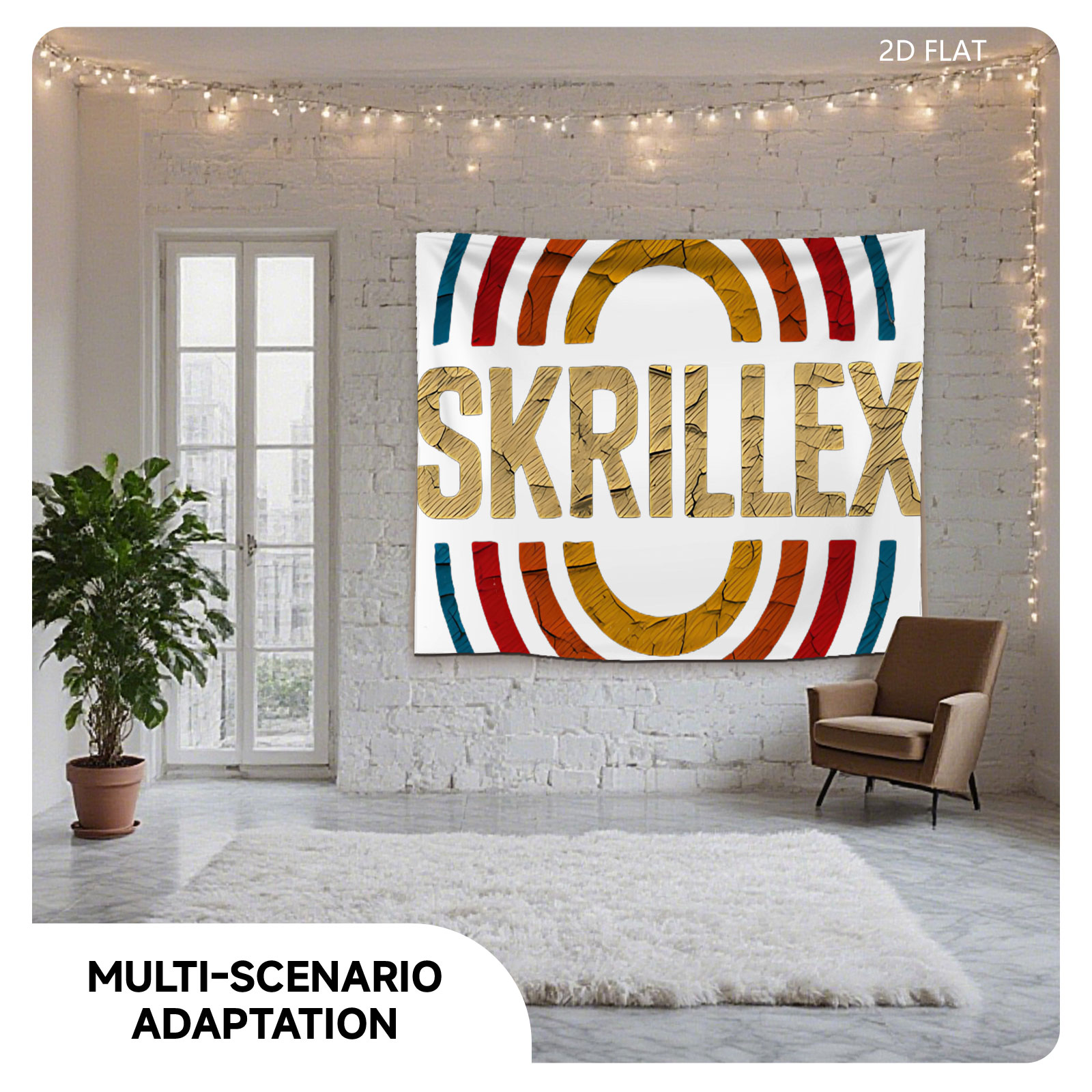 Skrillex Logo with Rainbow Rings and Cracked Texture Design - Tapestry