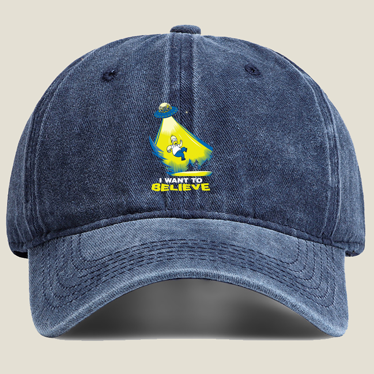 The Simpsons Homer Abduction I Want to Believe - Washed Denim - Baseball Cap