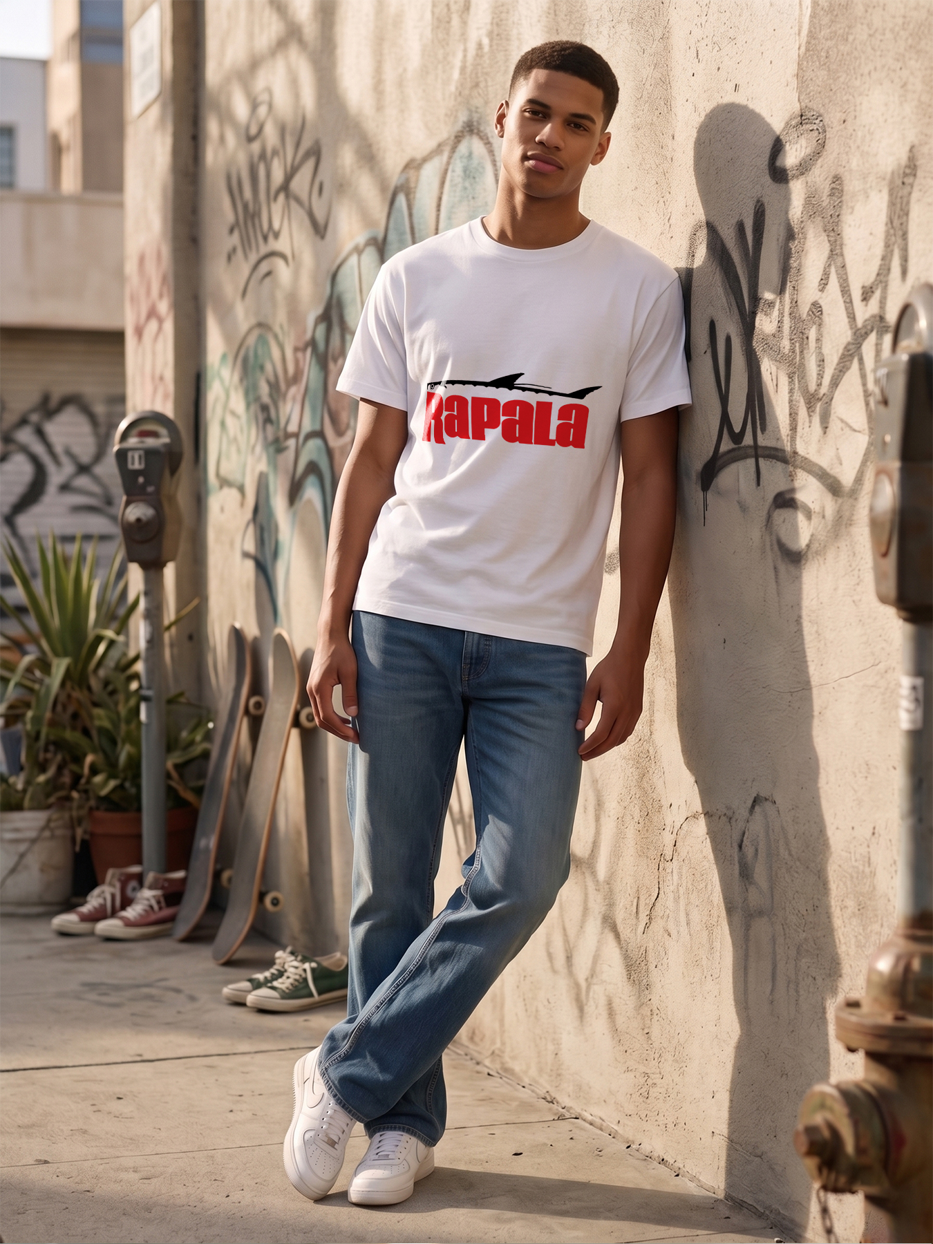 Men's Rapala Logo Print T-Shirt Fish Design Red Text Casual Round Neck Lightweight Breathable Summer Short Sleeve Tee for Fishing Outdoor Enthusiasts and Anglers
