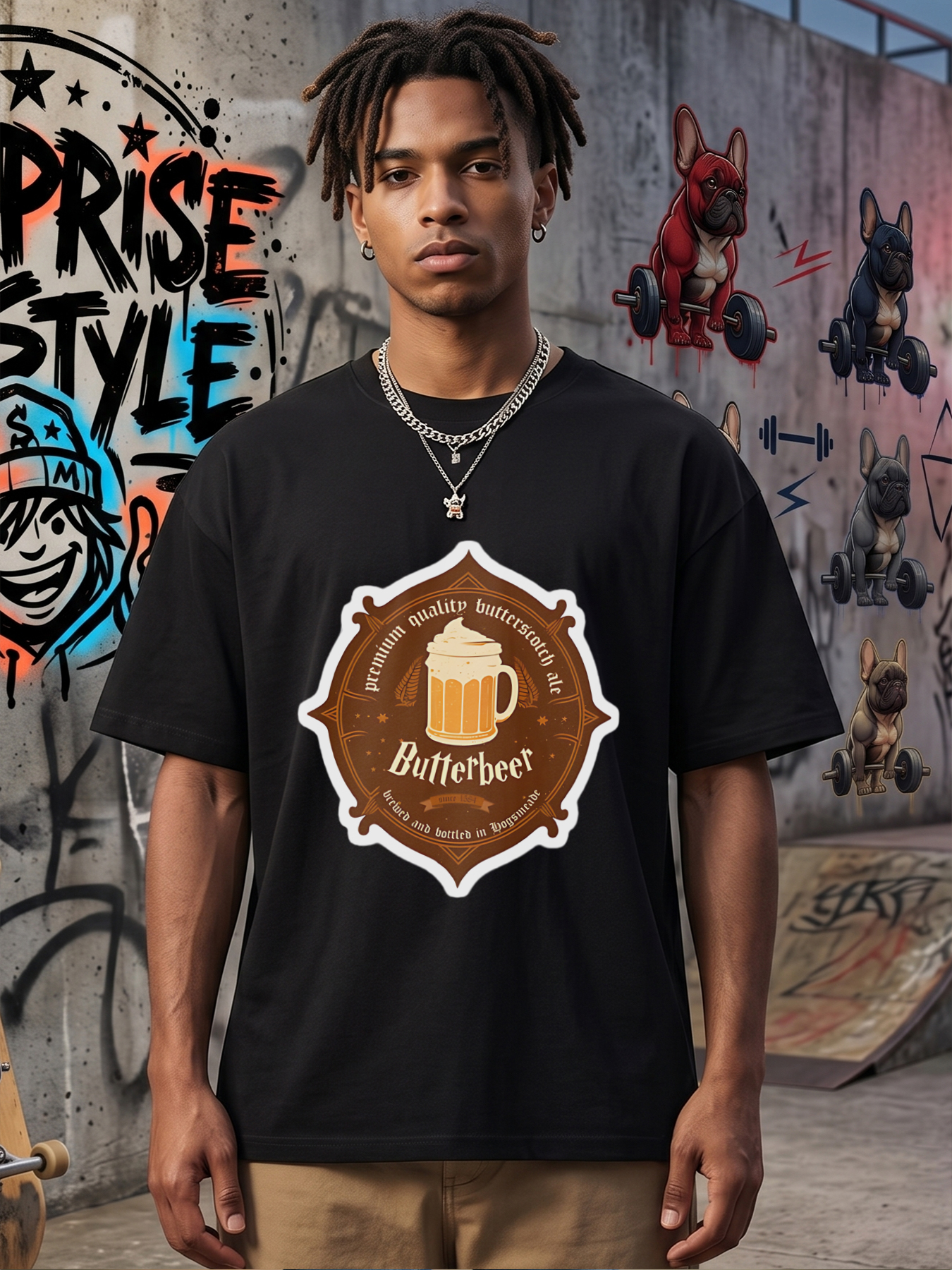 Men's Butterbeer Print T-Shirt Premium Quality Butterscotch Ale Design Casual Round Neck Lightweight Breathable Summer Short Sleeve Tee for Beer Lovers and Fans of Fantasy Themes Adult Unisex Style