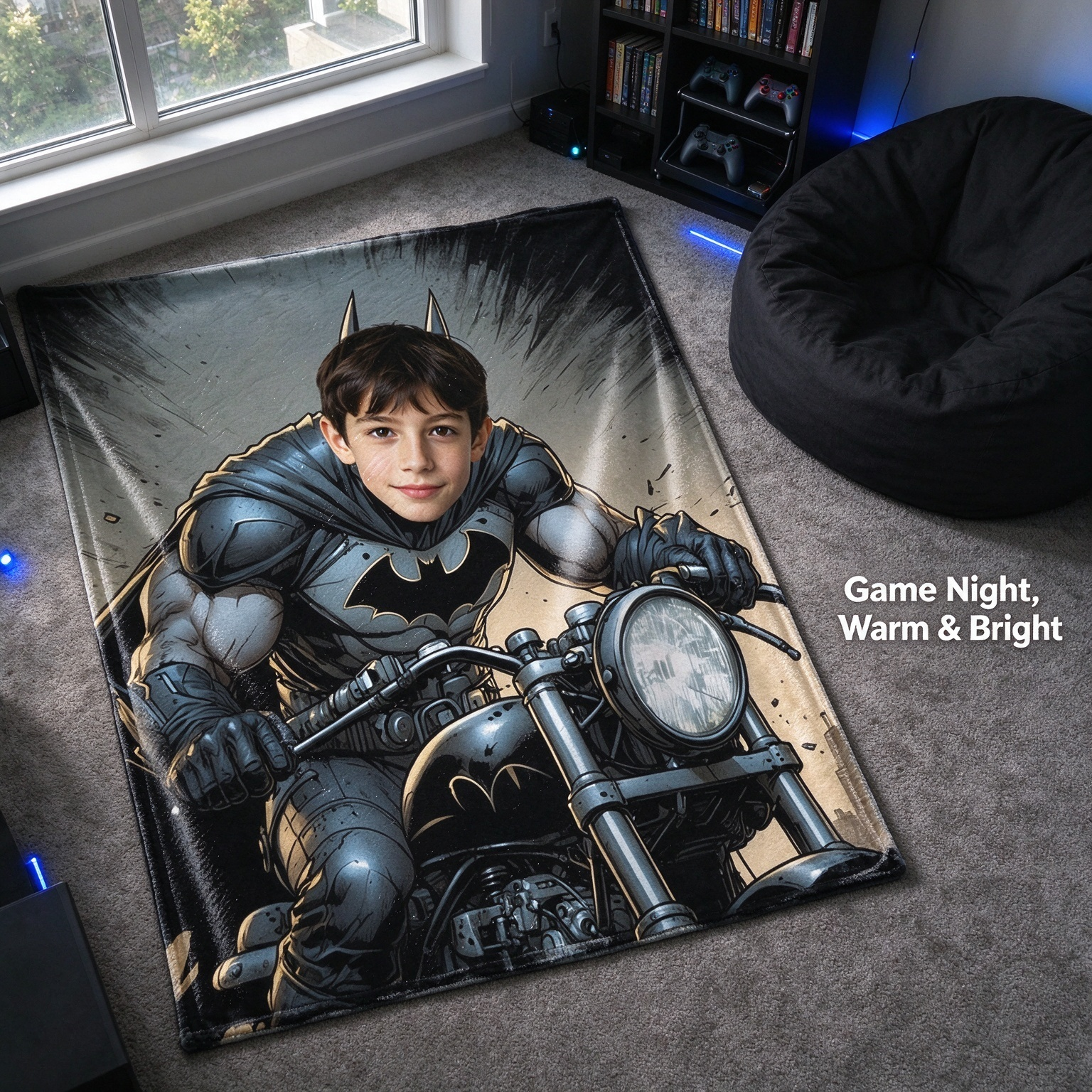 Custom Photo Superhero Face Blanket, Personalized Flannel Throw for Kids, Ideal Cozy Comic Lover Keepsake Gift