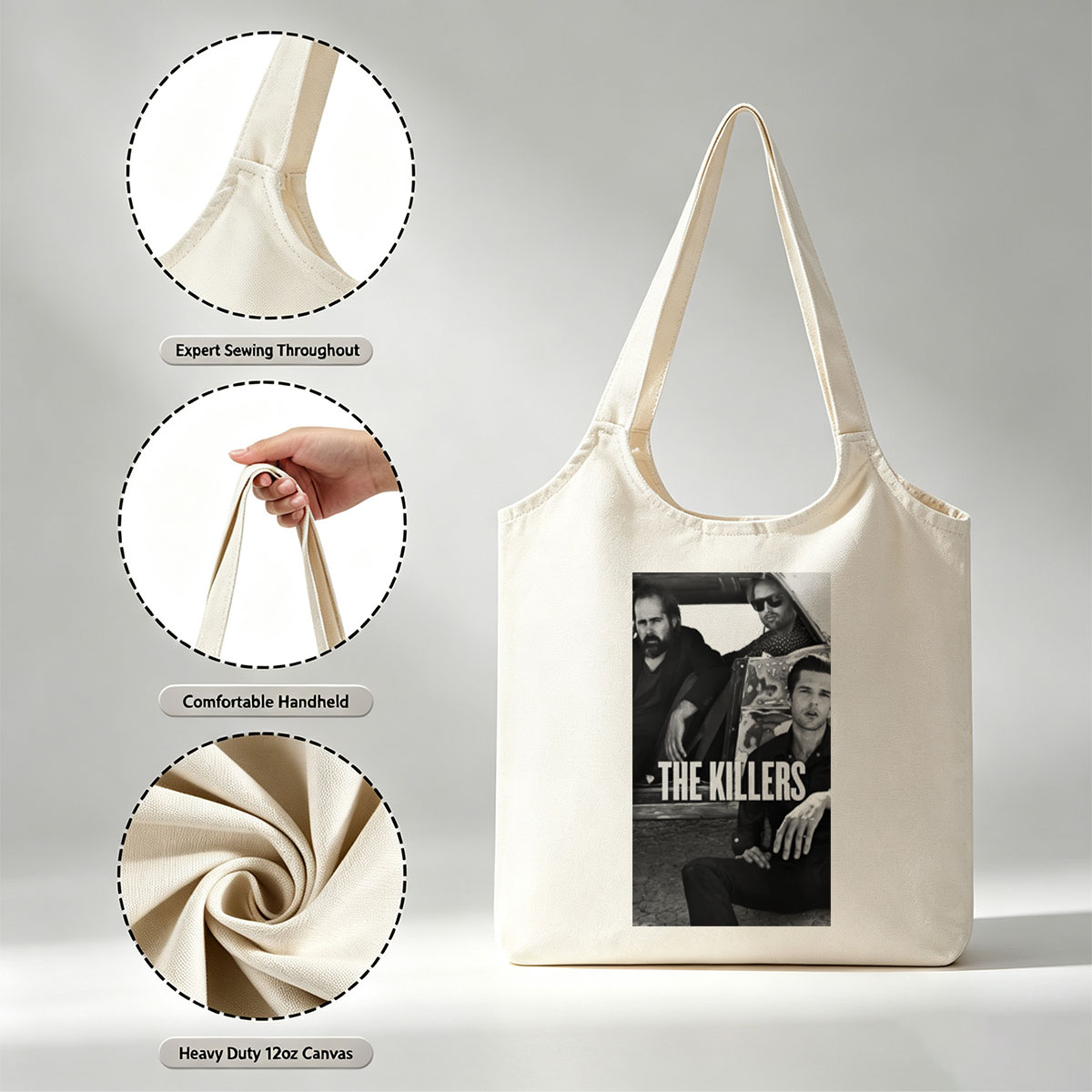 The Killers Band Members in a Vintage Car Black and White Photo - Canvas shoulder bags/