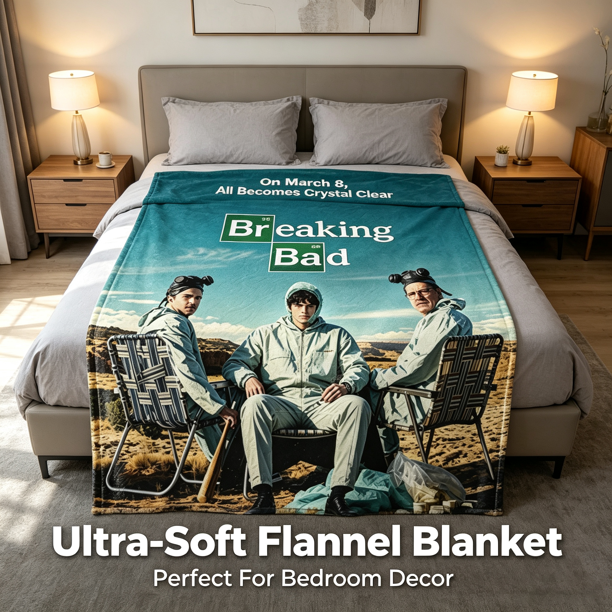 Custom Face Blanket Breaking Bad TV Show Flannel Blanket for Couch or Bedding Gift Idea for Fans