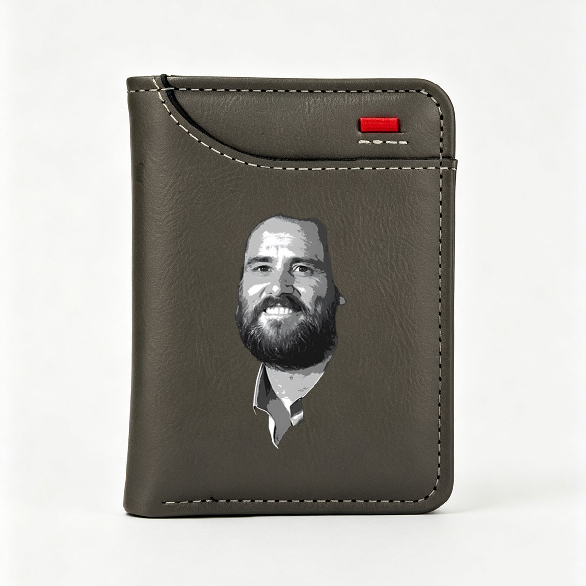Bearded Man Smiling in Black and White Portrait - Vertical Style Wallet