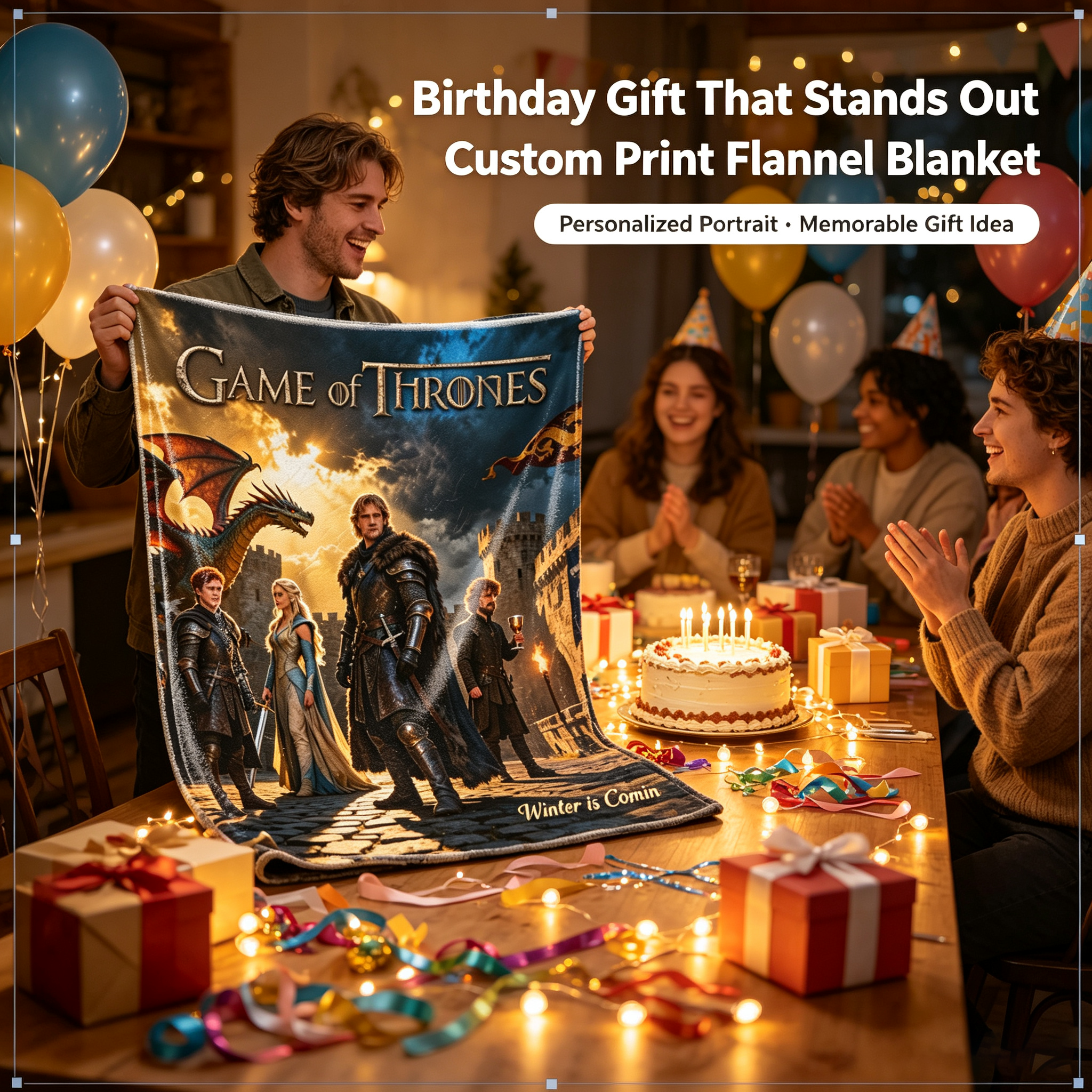 Custom Face Blanket Game of Thrones Flannel Blanket for Couch or Bed – Perfect Gift for Fans and Collectors