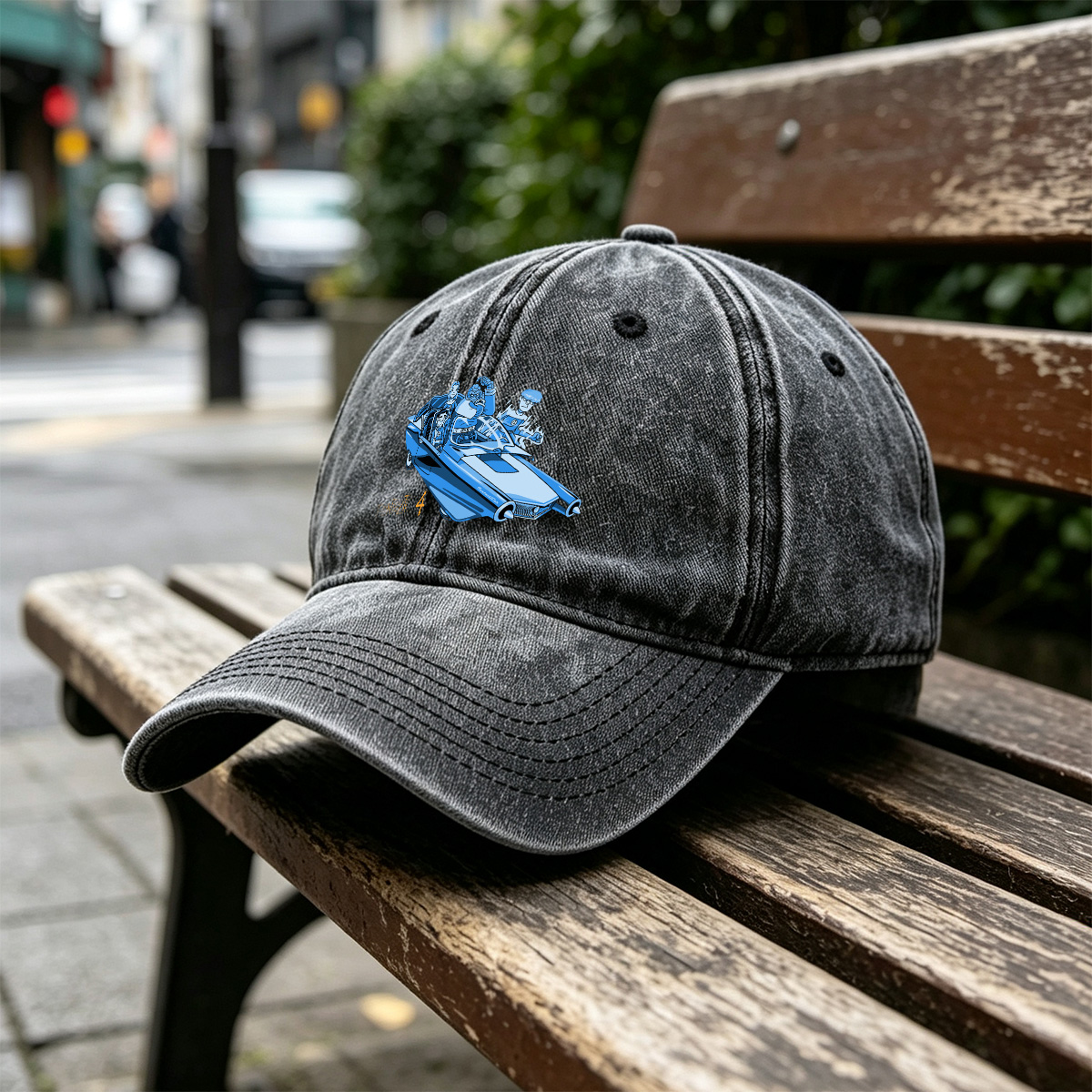 Fantastic Four in the Futuristic Car - Washed Denim - Baseball Cap