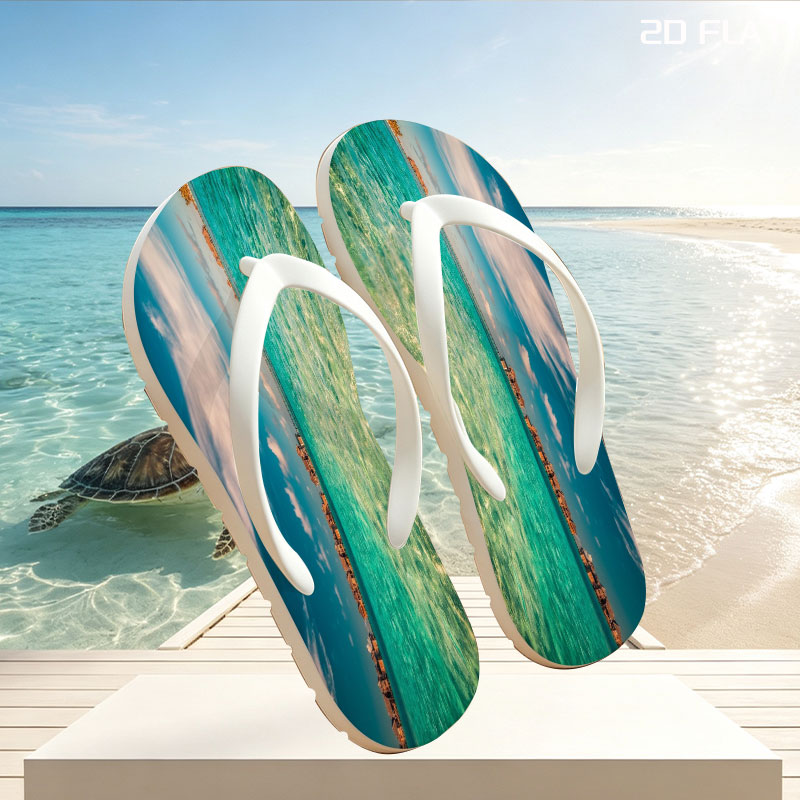 Overwater bungalows stretch into turquoise waters under a vibrant sky. -  flip-flops