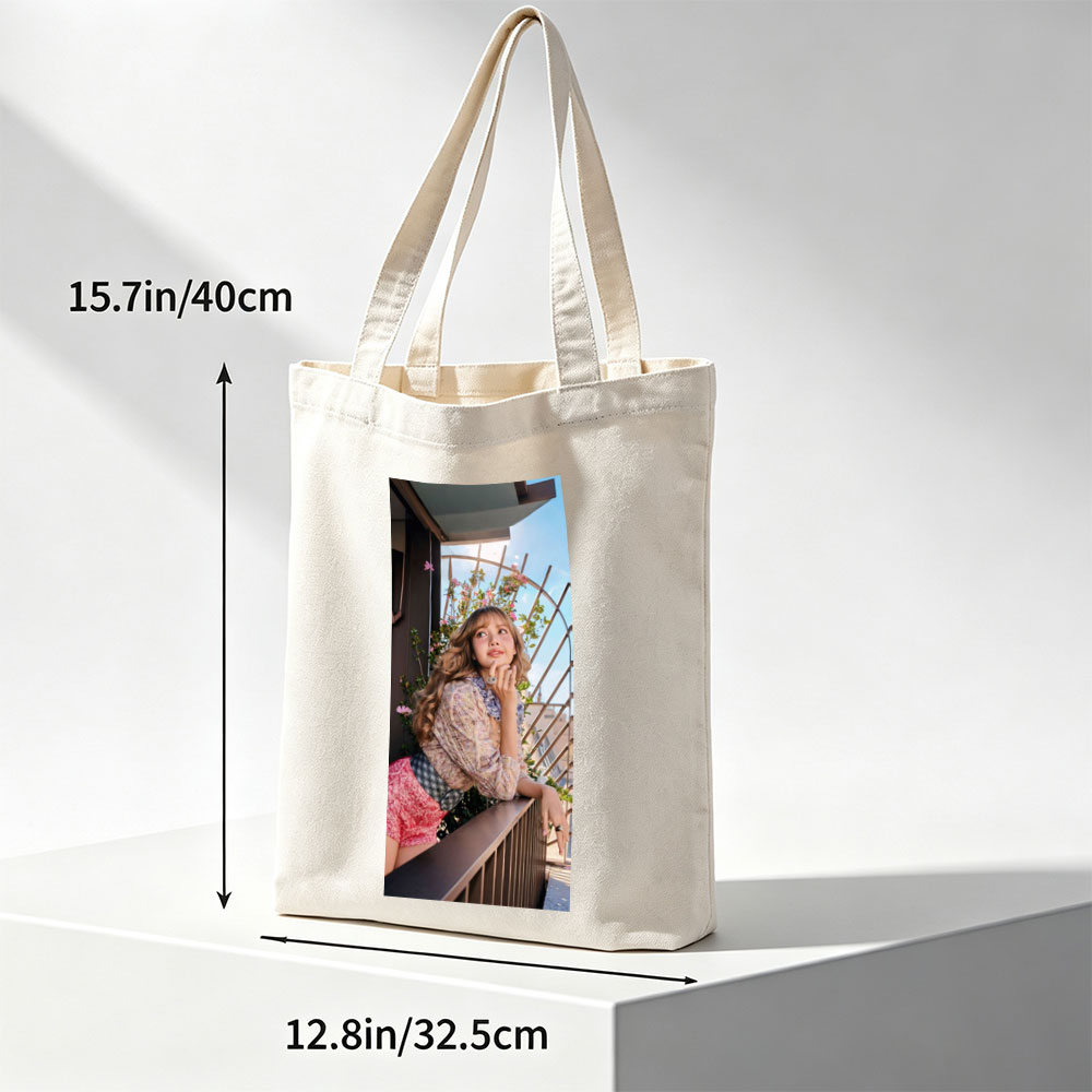 Lisa Blackpink Balcony Portrait with Floral Background and Stylish Outfit - Canvas tote bags