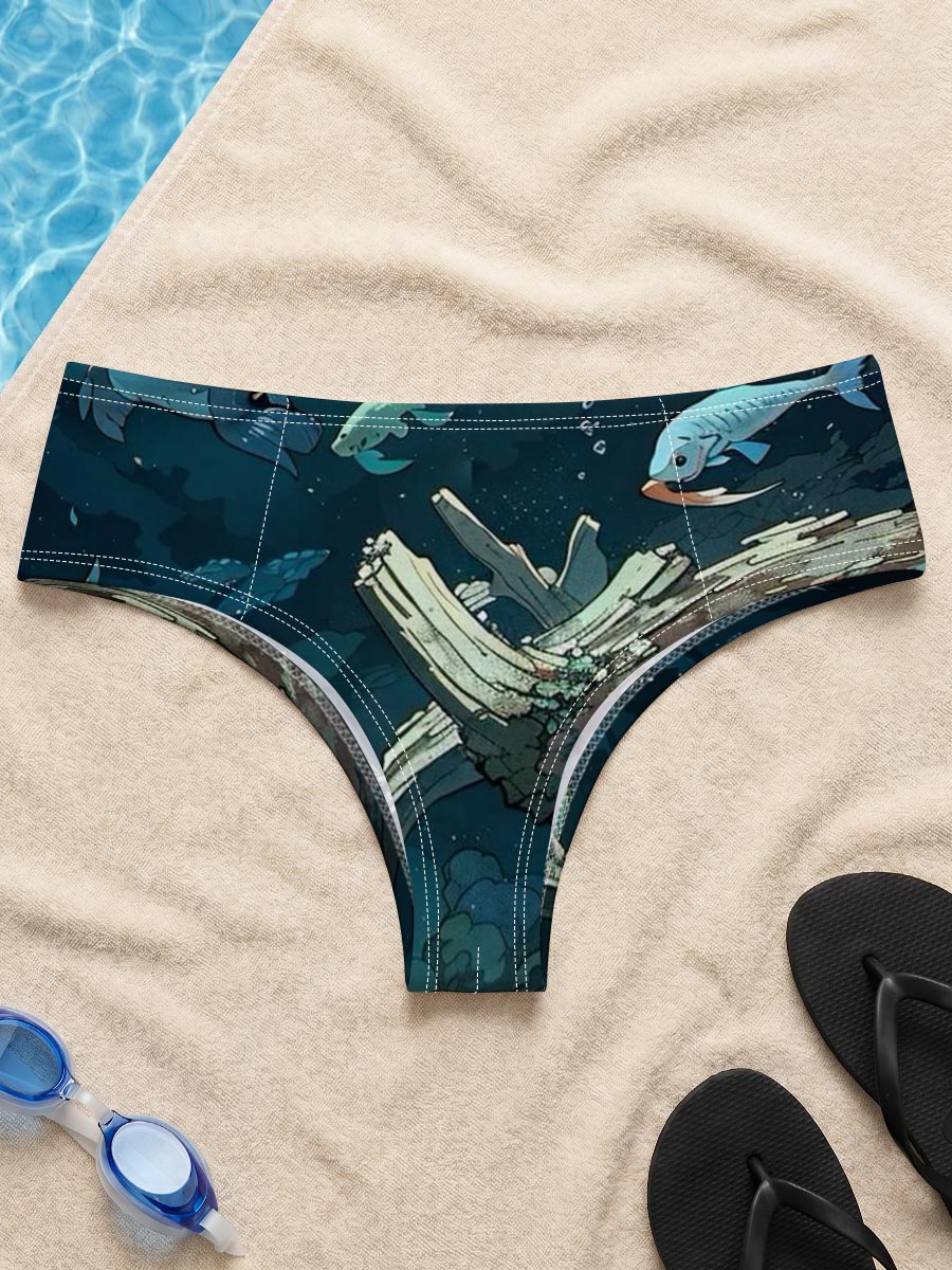 Underwater Scene with Fish and Sunken Log -  Men's swim trunks