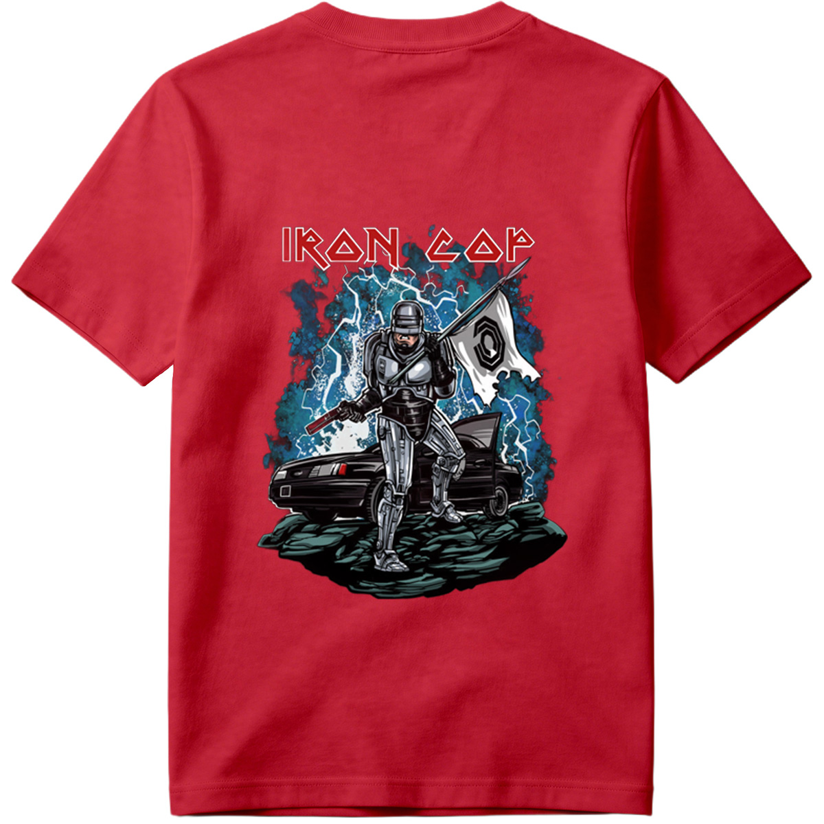 Iron Cop: Robo-Police Officer with Flag and Car - Tee