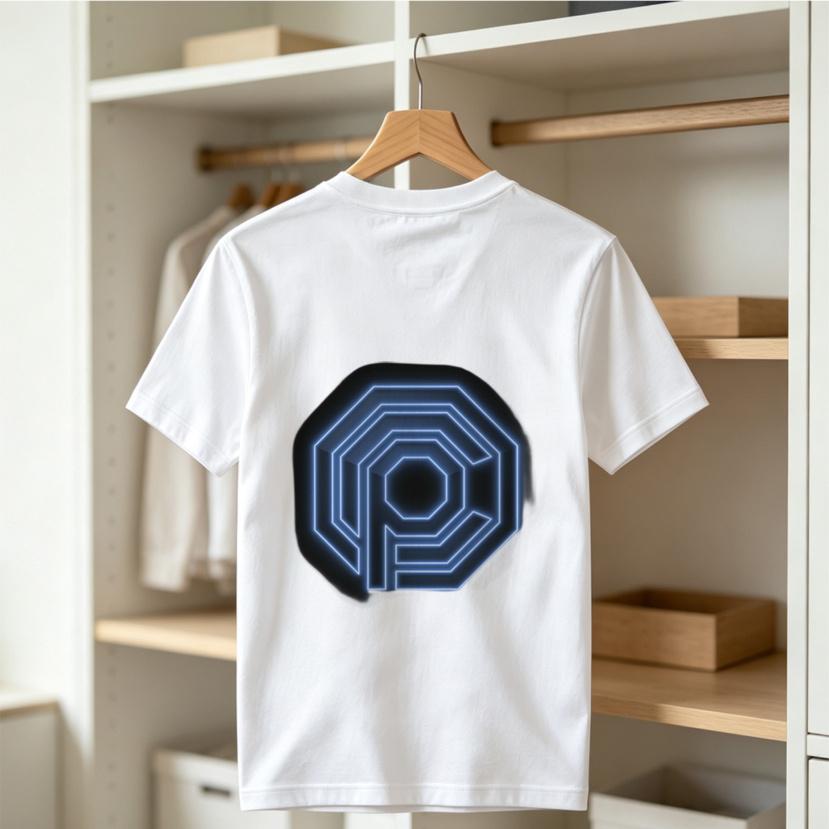 Neon Blue Octagonal Logo with Letter P - Tee