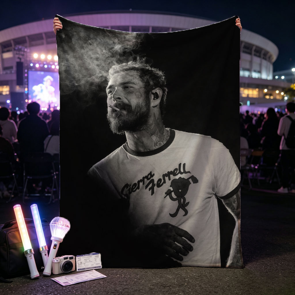 Ryan Tedder Smoking Cigarette on Stage in Black and White Photo - Blankets