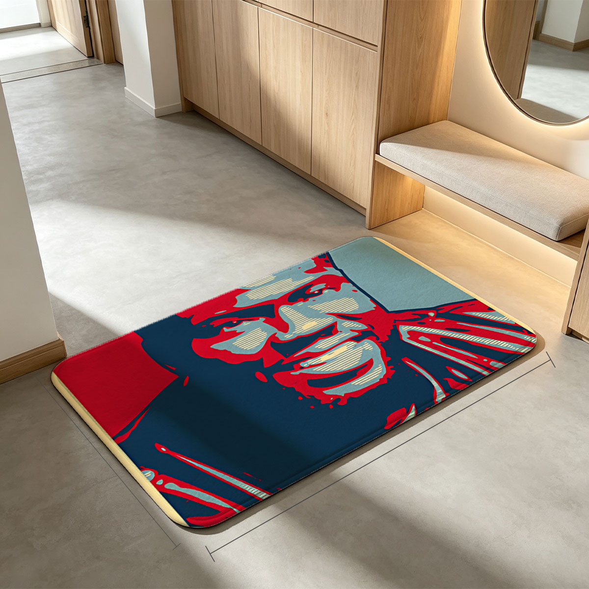 Kevin: A Bold Portrait in Red, Blue, and Gray - Flannel floor mat
