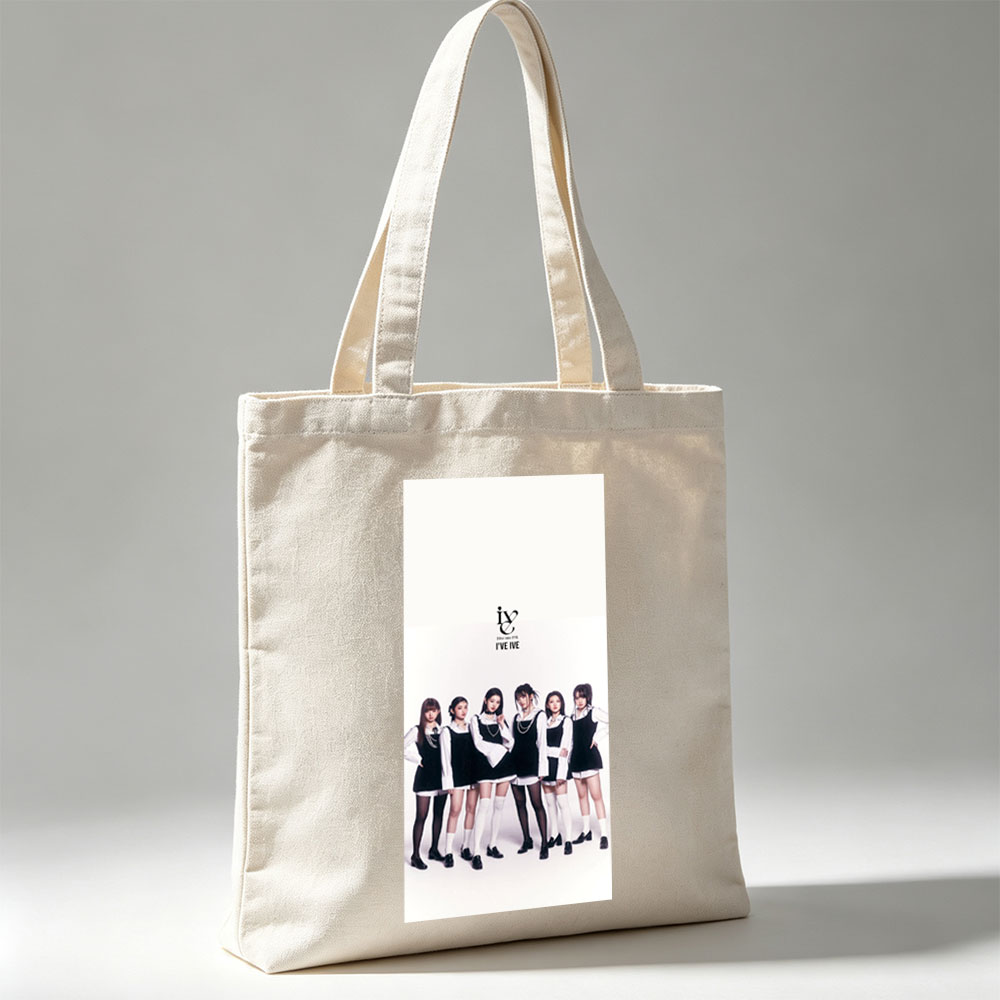 IVE Group in Black and White Schoolgirl Outfits Standing Together on White Background - Canvas tote bags