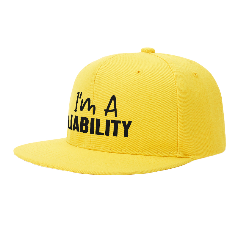 Flat Brim Baseball Cap I'm A LIABILITY Print Streetwear Underground Skate Style for Basketball Court Skate Park Urban Lifestyle Skaters Rappers Streetwear Enthusiasts