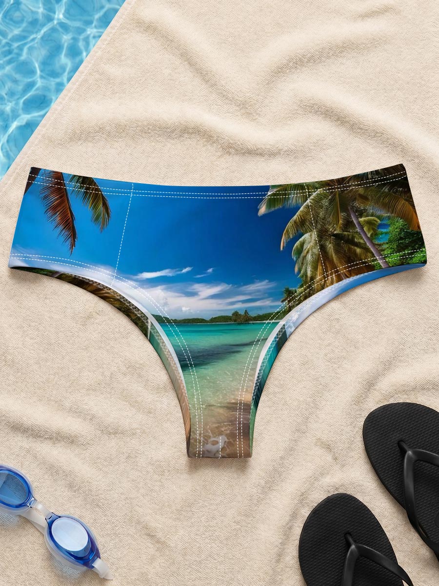 Tropical Beach with Palm Trees and Crystal Clear Water -  Men's swim trunks