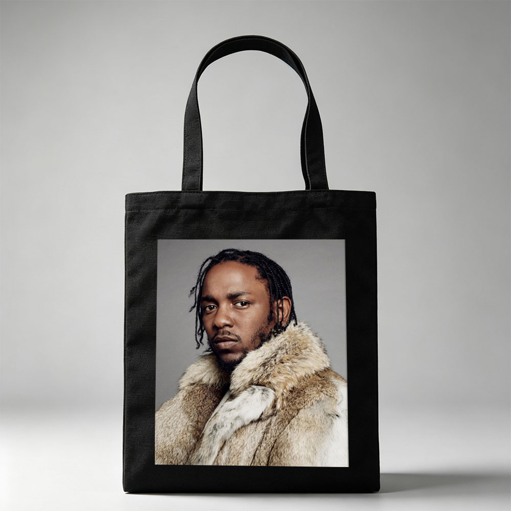 Kendrick Lamar in a Fur Coat Portrait with Intense Gaze and Braided Hair - Canvas tote bags