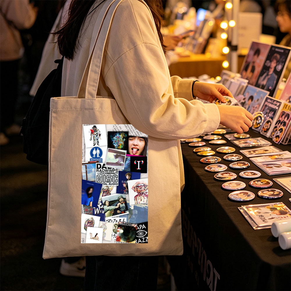 RADWIMPS Music Collage Featuring Album Art, Band Members, and Abstract Imagery - Canvas tote bags
