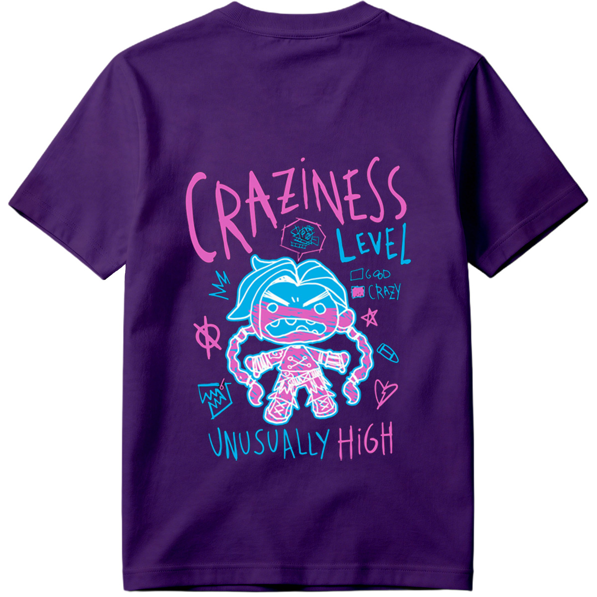 Craziness Level: Unusually High - Blue Character with Pink Accents - Tee