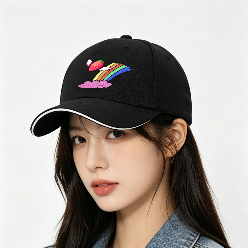 Unisex Classic Sandwich Hat with Strawberry Wings and Rainbow Cloud Print | Perfect for Casual Outings, Festivals, and Everyday Wear | Ideal for Teens and Adults Seeking Fun, Colorful Headwear