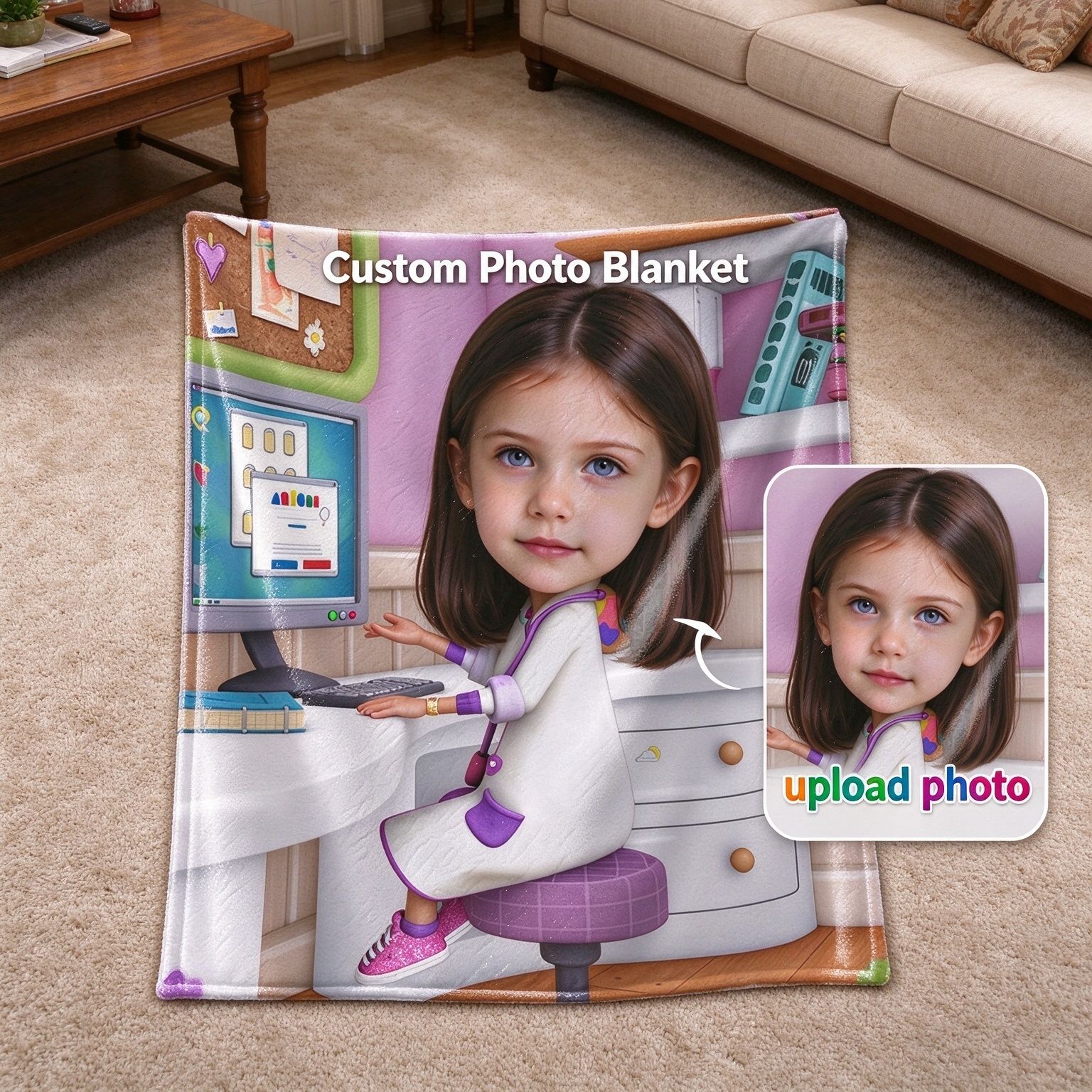 Custom Photo Face Blanket Soft Flannel Fleece Throw with Personalized Portrait, Ideal Personalized Gift