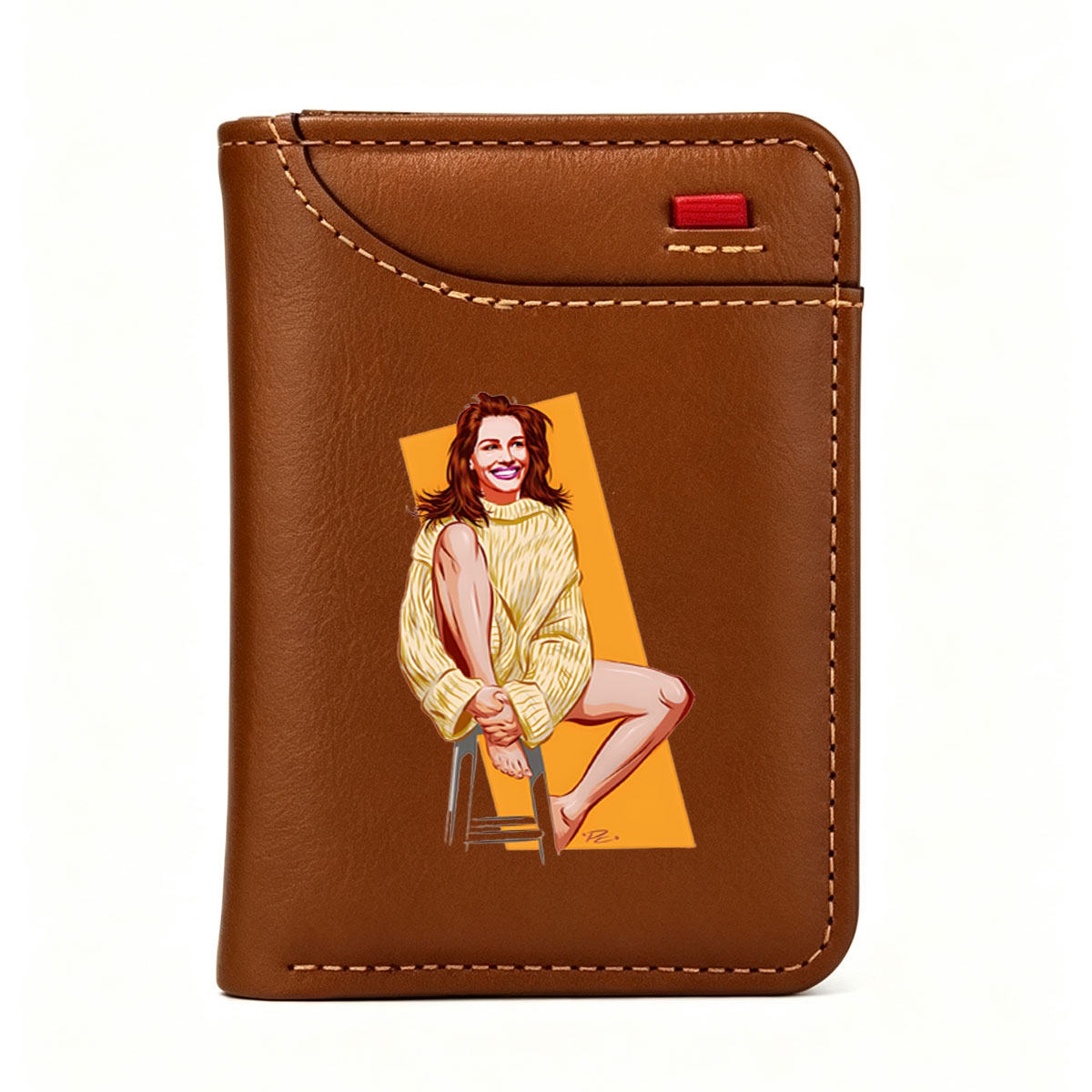 Woman in Yellow Sweater Sitting on Stool - Vertical Style Wallet