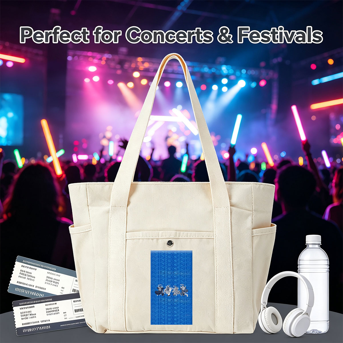 The Ren & Stimpy Show Characters on Blue Patterned Background - Multi-pocket bags
