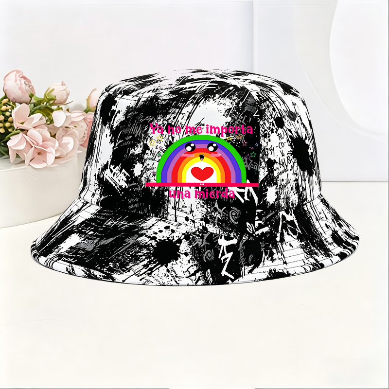 Unisex Classic Graffiti Bucket Hat with Rainbow Heart Design and 