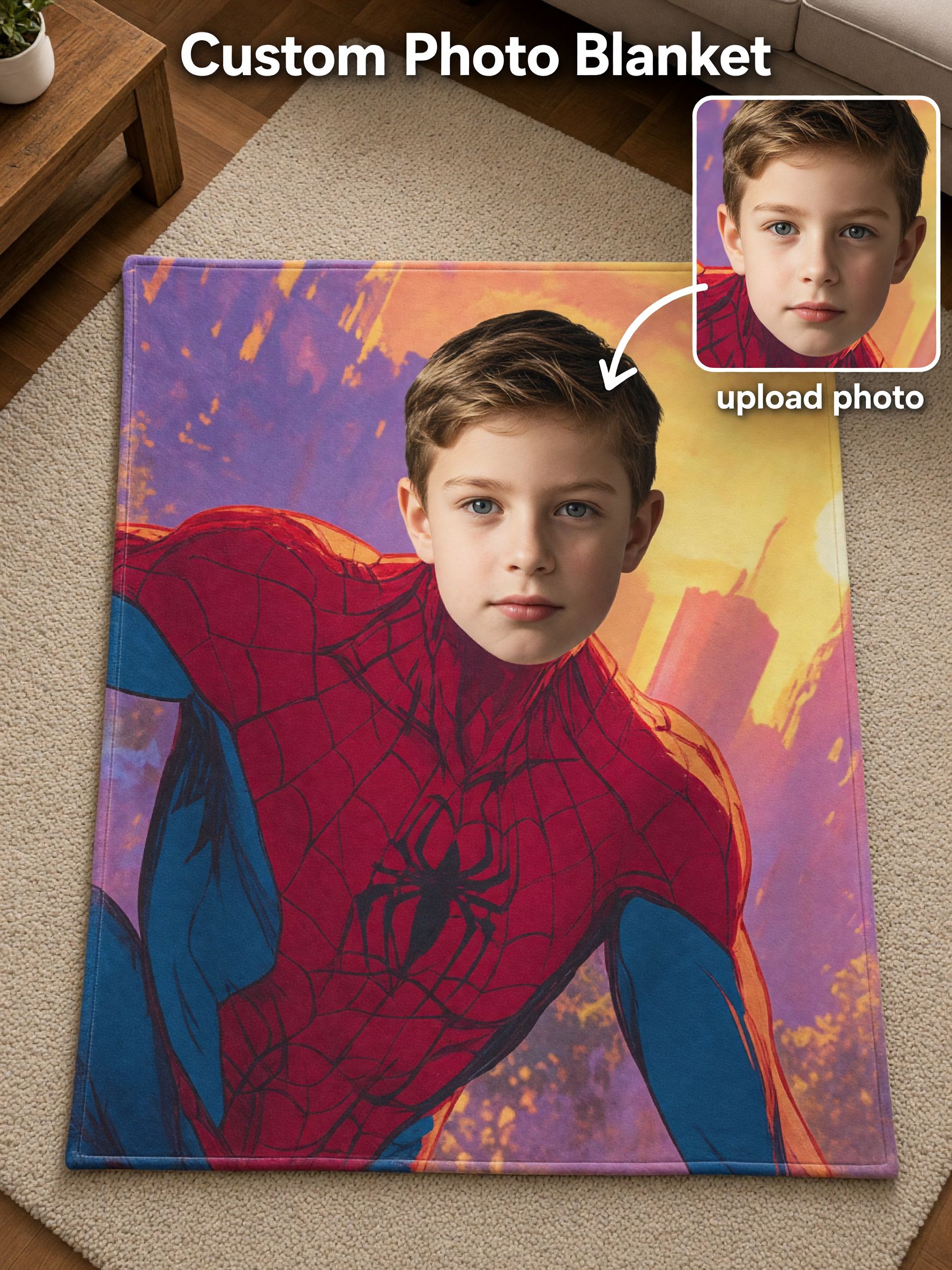 Custom Face Photo Blanket Personalized Superhero Flannel Fleece Throw Soft Warm Bed Couch Wrap Ideal Customized Gift
