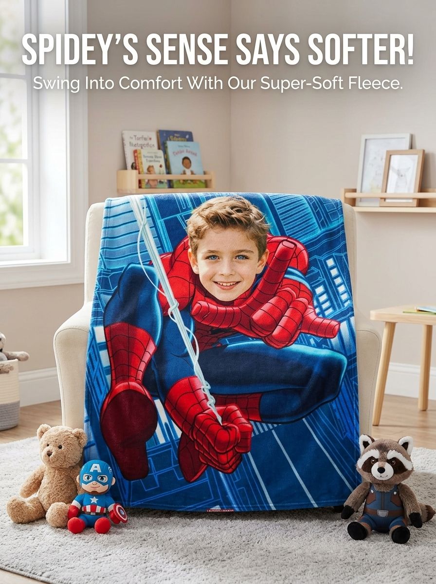 Custom Face Superhero Flannel Blanket, Personalized Photo Throw for Kids and Adults, Cozy Ultra-Soft Fleece Gift
